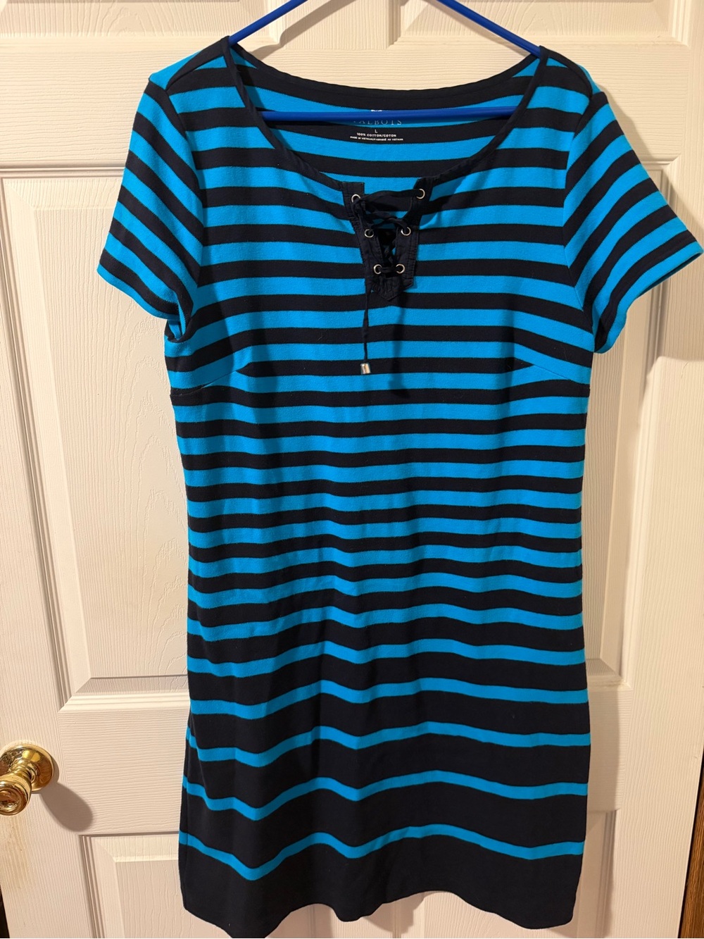 Talbots Blue and Black Striped Lace-Up Midi Dress